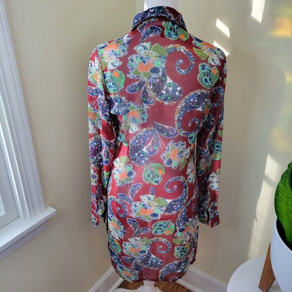 Fashion Union Boho Shirt Dress Sheer Tunic Burgundy Multicolor Women's Size XS - Picture 4 of 13